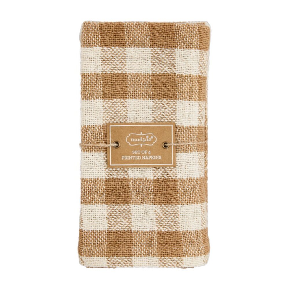 Mud Pie Tan Plaid Napkin Set of Four/NWT